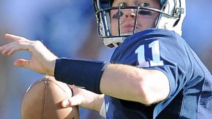 Penn State quarterback Matt McGloin drops back to pass against Iowa at Beaver Stadium on Oct. 8.