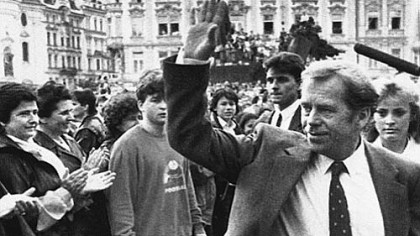 Hello, Mr. President: Vaclav Havel in June 1990 in Prague's Old Town Square.