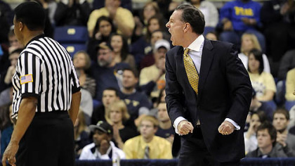 Pitt head coach Jamie Dixon argues a call as his team takes on Wagner in the first half Friday night.