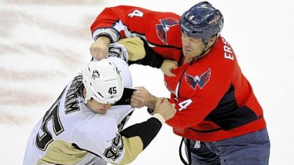 Capitals defenseman John Erskine fights with right winger Arron Asham Thursday at Verizon Center in Washington.