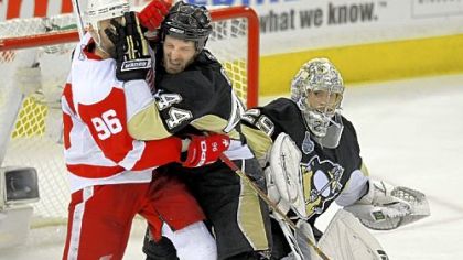 Brooks Orpik, right, and the Penguins got to know the Red Wings pretty well after two consecutive matchups in the Stanley Cup finals in 2008 and '09. The Penguins won this one == in '09 == four games to three.