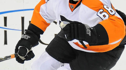 Flyers Jaromir Jagr skates up ice against the Penguins