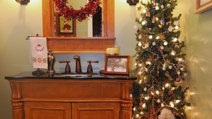 The powder room Christmas tree at Rose Romboski's house in Cranberry. She has 10 decorated trees through her house.