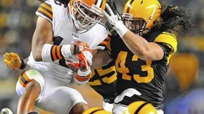Troy Polamalu stops Browns Joshua Cribbs for no gain Thursday at Heinz Field.