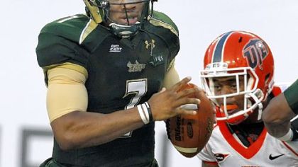 Who will West Virginia see tonight? South Florida?s B.J. Daniels (pictured) is more of a dual threat, accounting for nearly 3,000 yards this season. Backup Bobby Eveld is more of a conventional pocket passer.