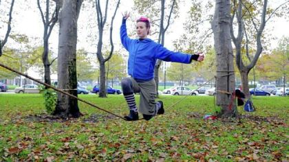 Slackliner Laura Lantz strikes a graceful pose.