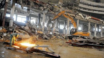 The demolition of the west end of the Civic Arena.