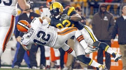 James Harrison delivers the hit in question to Colt McCoy.
