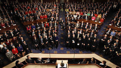 President Barack Obama delivers his State of the Union address at the Capitol in Washington.