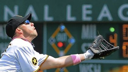 Steve Pearce makes a diving attempt on a ball hit by the Houston Astros' Carlos Lee in the Pirates' 5-4 victory Sunday at PNC Park.
Starter James McDonald gave up three hits and two walks, but no earned runs, in six innings against the Astros Sunday.