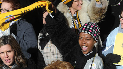 No Steelers rally is complete without the twirl of the Terrible Towel.