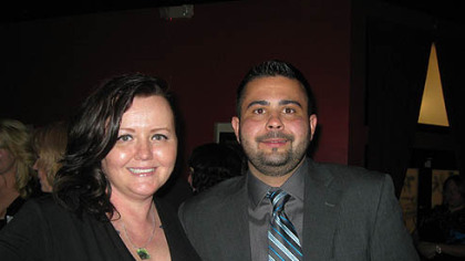 Daisy Balawejder, president of Hello Bully, with Chris Schindler of the Humane Society of the United States at Hello Bully''s 3rd annual Lovers Not Fighters Gala at the Zen Social Club.