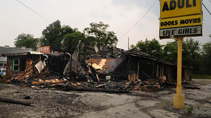 A fire allegedly set by an employee destroyed the adult bookstore in Unity, Westmoreland County.