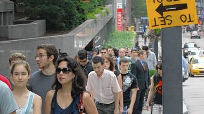 Aspiring actors line up for several blocks to participate in the casting call for the Batman movie.