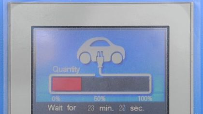 The operating controls on Eaton's Type 3 commercial electric auto charger are straightforward: Start, stop and a progress indicator.