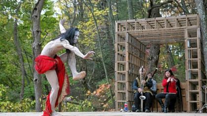 "Birdmusician" Michael Pestel (background) with Butoh dancer Taketeru Kudo will be appearing at the Mattress Factory.