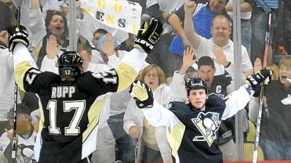 Craig Adams celebrates a goal against Tampa during an NHL playoff game at the Consol Energy Center in Pittsburgh in April.