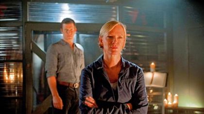 Eric Mabius and Hermione Norris are at odds on an Earth colony on the BBC America series "Outcasts."