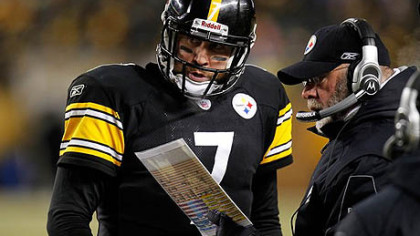 Steelers quarterback Ben Roethlisberger and offensive coordinator Bruce Arians.