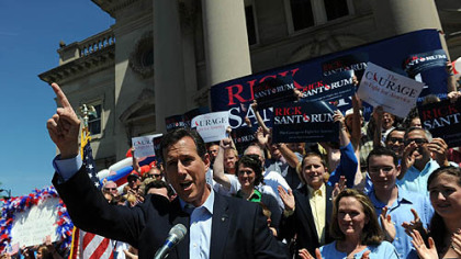 Former U.S. Sen. Rick Santorum announces his candidacy for president on the steps of the Somerset County Courthouse.