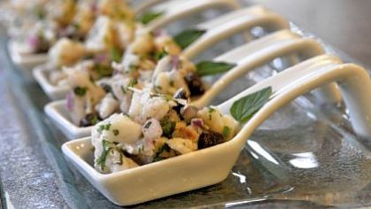 Coconut Ceviche ready to be snapped up in "spoons" from In the Kitchen in the Strip District.