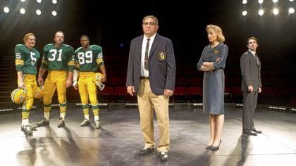 Dan Lauria, center, portrays Vince Lombardi in the Broadway play "Lombardi." Others in the cast, from left, are Bill Dawes, Chris Sullivan, Robert Christopher Riley, Judith Light and Keith Nobbin.