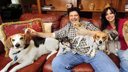 Jim and Hedy Krenn with their pets, from left, Snoopy, Gizmo, Larry, Olive, Elvis and Roy.