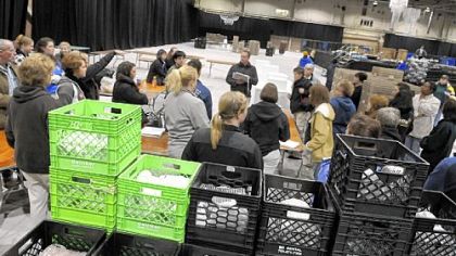 Shelly Tolo gives instructions on Monday as she heads the turnaround of the transformation of the Farm Show Complex.
