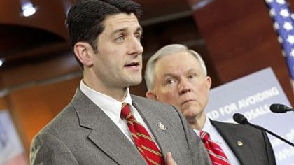 House Budget Committee Chairman Paul Ryan, R-Wis., and the Senate Budget Committee's top Republican, Sen. Jeff Sessions of Alabama (right) on Monday.