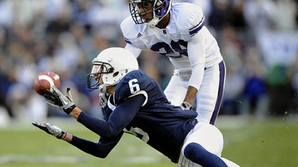 Penn State wide receiver Derek Moye hauls in a catch versus Northwestern last season.