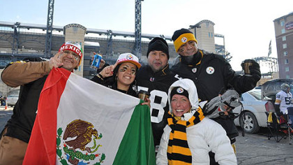 A group of Steelers fans from Mexico City who traveled up to Pittsburgh for the AFC Championship game against the Jets.