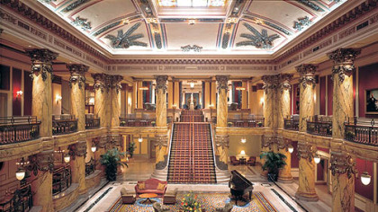 Built in the Beaux Arts style, Richmond's Jefferson Hotel welcomed its first guests in 1895. It features a 70-foot-tall rotunda with faux marble columns and a grand staircase.