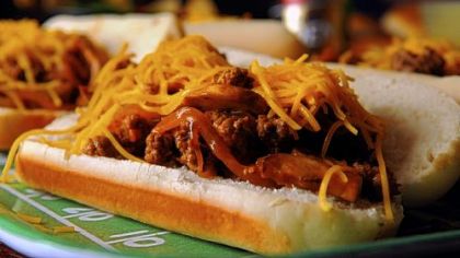 Chopped steak sandwich for NFL playoff parties.
