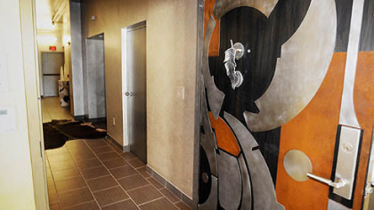 The front door to the penthouse apartment.