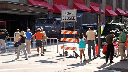 Forbes Avenue was closed this morning at Smithfield Street for the filming of "The Dark Knight Rises."