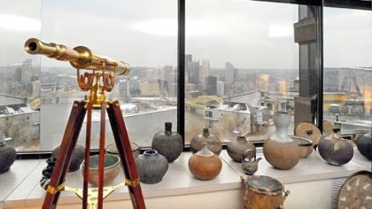 View of Downtown Pittsburgh from the living room in Robert Hill's Trimont condo.