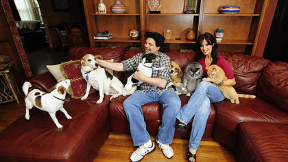 Jim and Hedy Krenn with their four dogs and two cats at home in Green Tree.