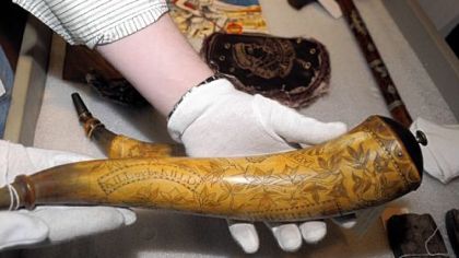 This powder horn from the mid-1700s will be in the rifles exhibition, on display during the NRA convention in Pittsburgh.