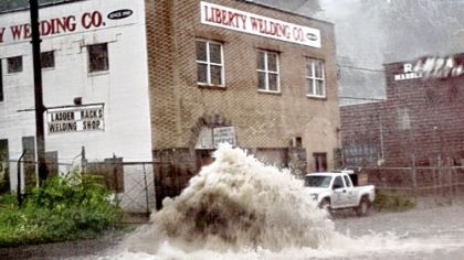 Flood waters caused manhole covers to pop off on Washington Boulevard near Negley Run Boulevard.