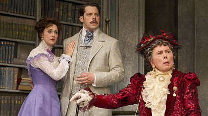 Sara Topham, left, David Furr and a gender-bending Brian Bedford appear in "The Importance of Being Earnest" at New York's American Airlines Theatre.