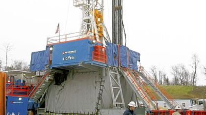 A natural gas drilling rig contracted by Range Resources in Washington County.