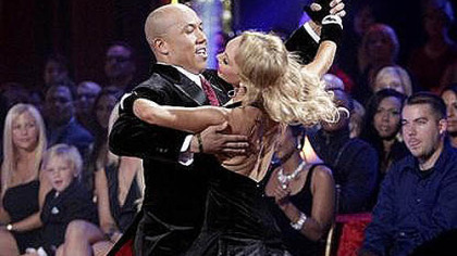 Hines Ward and Kym Johnson with moves not seen on the football field.