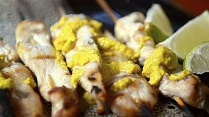 Chicken Skewers with Spicy Yellow Chile Sauce.