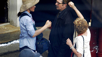 Gary Oldman, who plays Jim Gordon, gets makeup and hair attention on the set of "Magnus Rex," the code name for the lastest Batman movie.