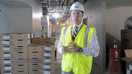 Mark Sevco, president, UPMC East, shows a hallway in the new hospital.