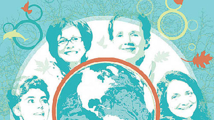Clockwise from top: Rachel Carson, Beverly Braverman, Jan Jarrett, Teresa Heinz, Michelle Madoff, Devra Davis