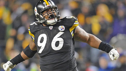 Steelers defensive lineman Ziggy Hood had one of five sacks for the Steelers in Saturday's game against the Ravens at Heinz Field.
