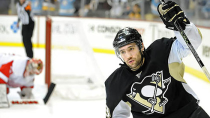 Penguins forward Chris Conner celebrates after beating Red Wings goaltender Joey MacDonald on a penalty shot in the first period of Tuesday's game at Consol Energy Center.