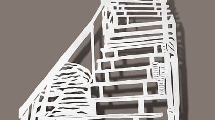A detail of Bovey Lee's "Paper Streets," which represent city steps and pathways often found on maps and labeled as streets.