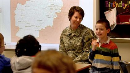 A week before beginning her journey to the war in Afghanistan, Chris Cieslak spoke to son Johnny's second-grade class at Avonworth Elementary School.